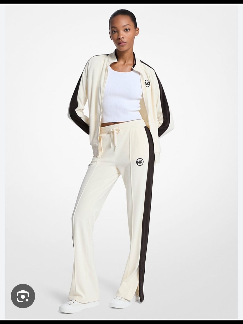Michael Kors Cream Track Pants with Black Side Stripe